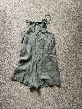 notPERFECTLINEN Olive Green Linen Halter Romper